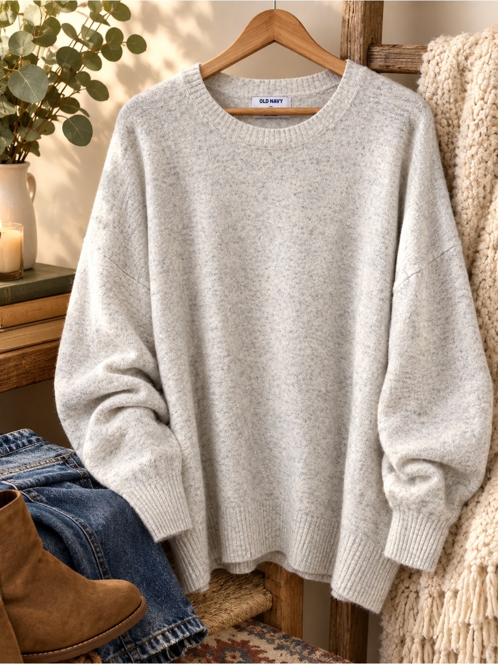 🤍 Old Navy Oversized Heather Gray Crewneck Sweater | 2X
